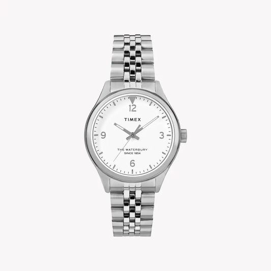 Timex Women's Silver Stainless Steel Watch, White Dial | TW2R69400-0