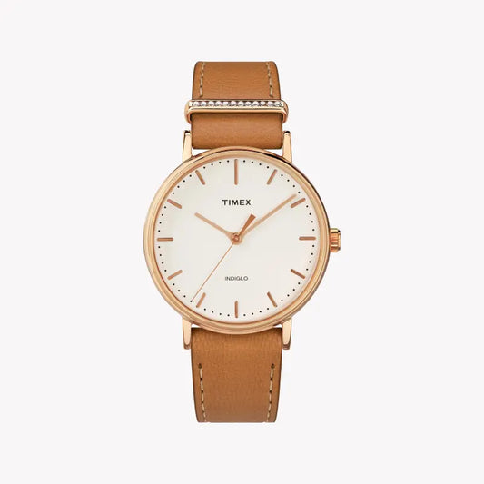 Timex Women's Tan Leather Watch, Off White Dial | TW2R70200-0