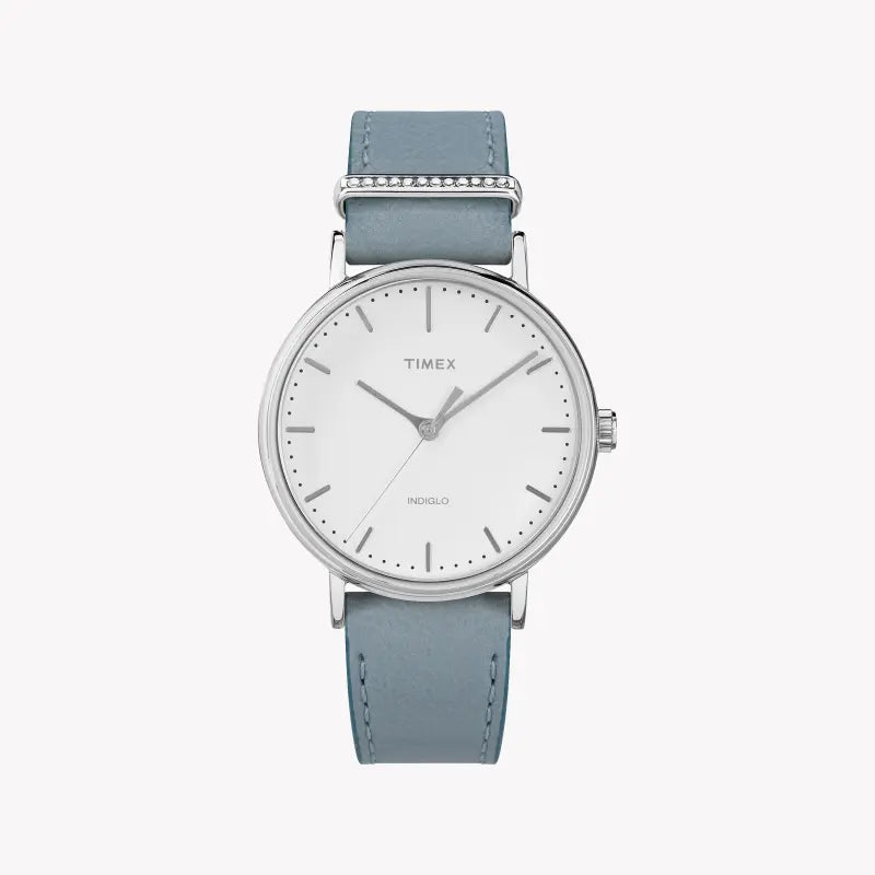 Timex Women's Blue Leather Watch, White Dial | TW2R70300-0