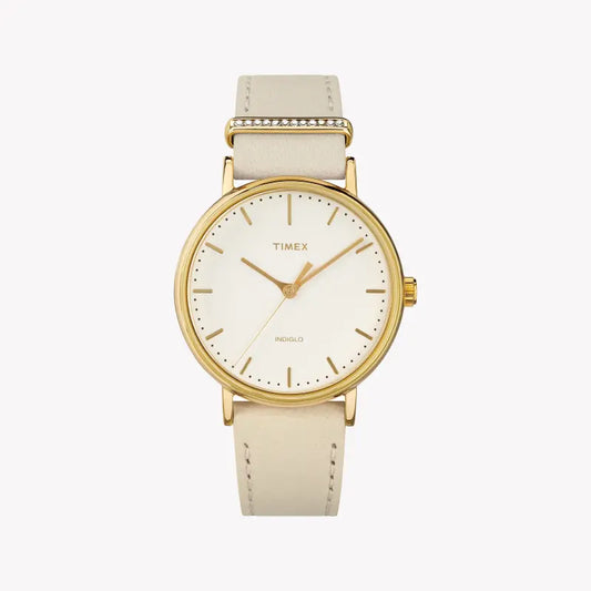 Timex Women's White Leather Watch, Off White Dial | TW2R70500-0