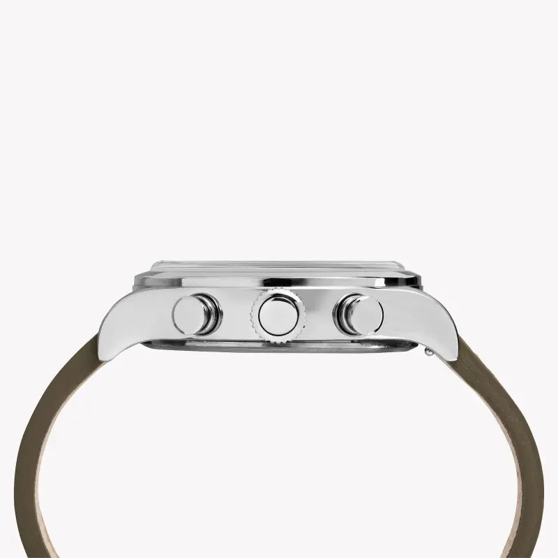 Timex Men's Green Leather Watch, Off White Dial | TW2R70800-1