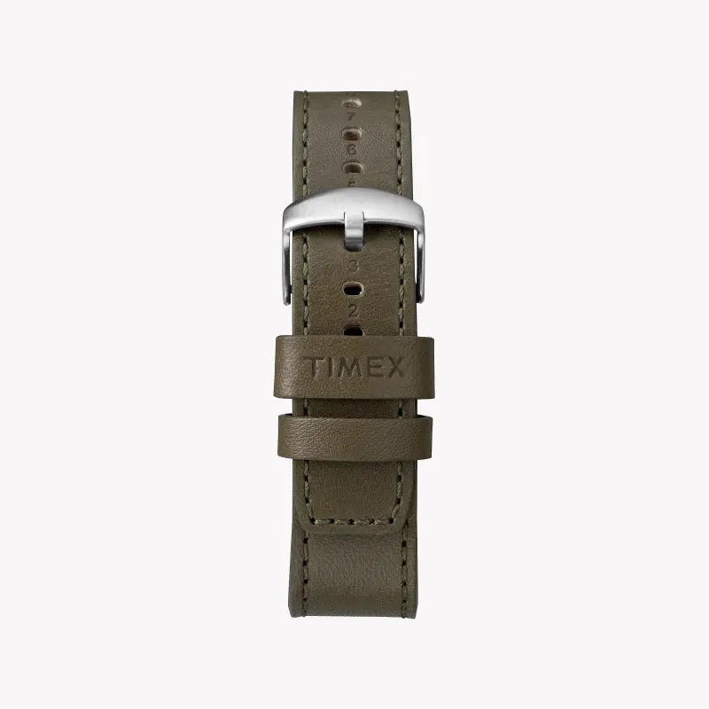Timex Men's Green Leather Watch, Off White Dial | TW2R70800-2