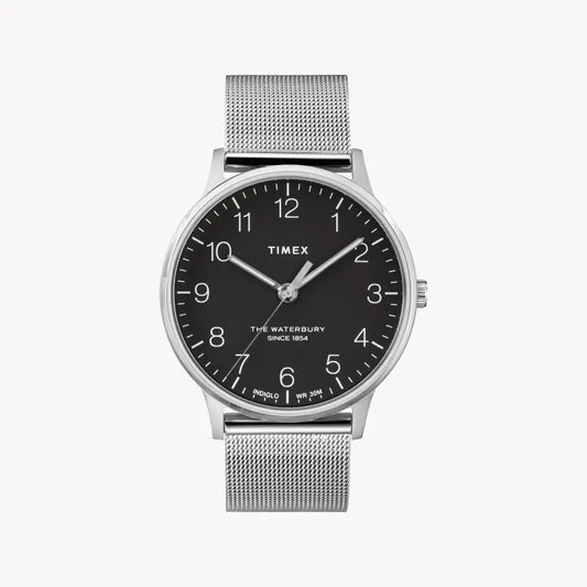 Timex Men's Silver Stainless Steel Watch, Black Dial | TW2R71500-0