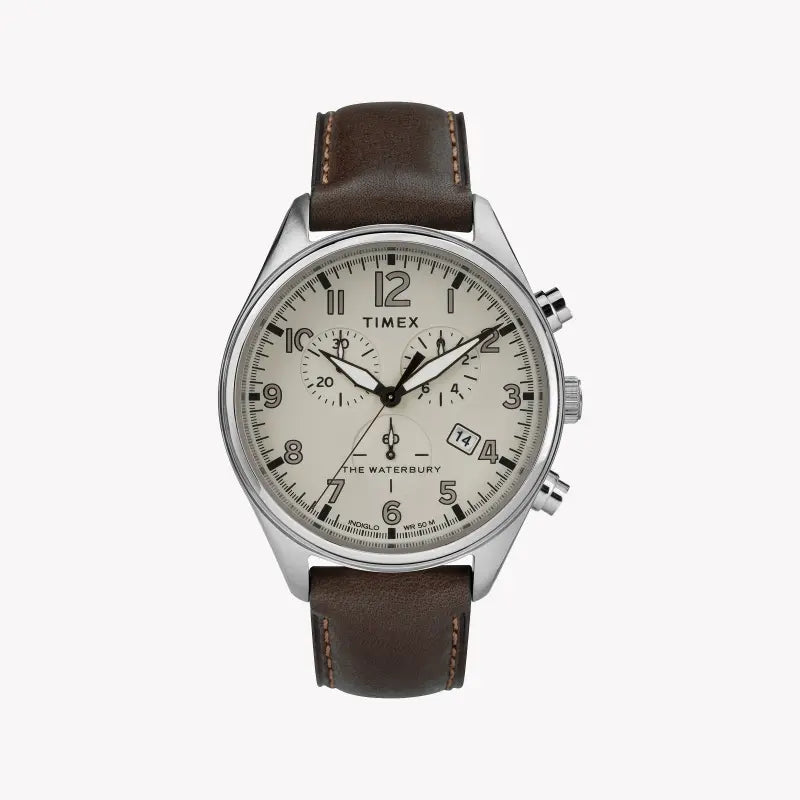 Timex Men's Brown Leather Watch, Tan Dial | TW2R88200-0