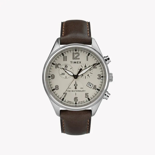 Timex Men's Brown Leather Watch, Tan Dial | TW2R88200-0