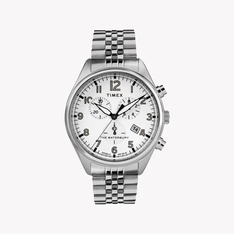 Timex Men's Silver Stainless Steel Watch, White Dial | TW2R88500-0
