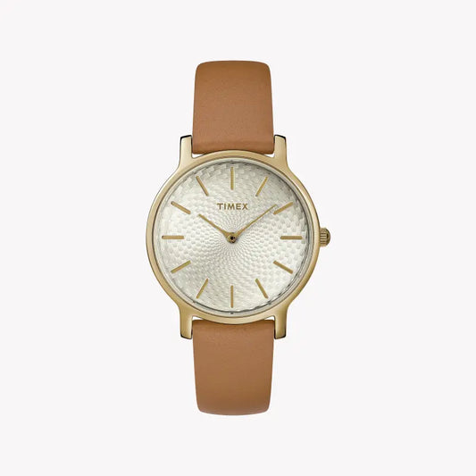 Timex Women's Tan Leather Watch, Silver Dial | TW2R91800-0