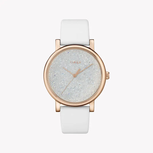 Timex Women's White Leather Watch, Rose Gold Case | TW2R95000-0