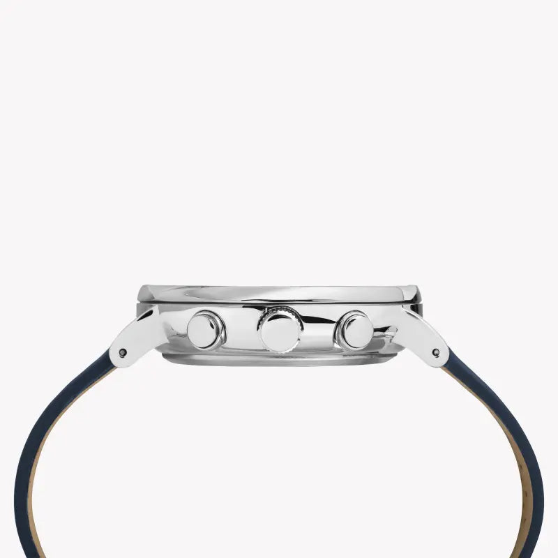 Timex Men's Blue Leather Watch, Silver Dial | TW2R97700-1