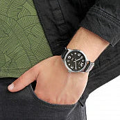 Timex Men's Black Leather Watch, Black Dial | TW2T29500-3