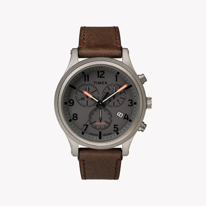 Timex Men's Gray Dial Watch, Brown Leather Strap | TW2T32800-0