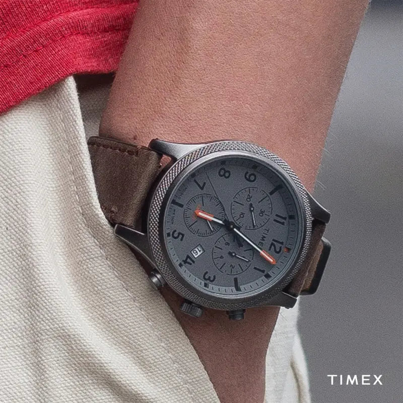 Timex Men's Gray Dial Watch, Brown Leather Strap | TW2T32800-3