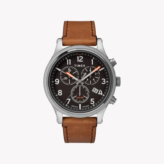 Timex Men's Brass Brown Leather Watch, Black Dial | TW2T32900-0