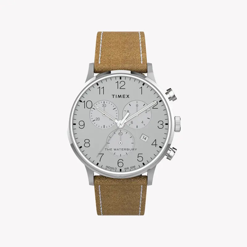 Timex Men's Stainless Steel Tan Band, Silver Dial | TW2T71200-0