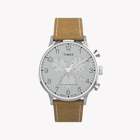 Timex Men's Stainless Steel Tan Band, Silver Dial | TW2T71200-0