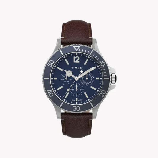 Timex Men's Brown Leather Watch, Blue Dial | TW2U13000-0