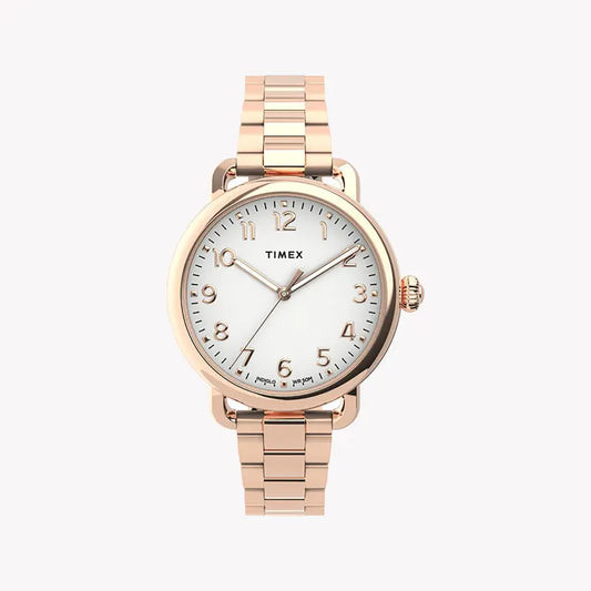 Timex Women's Rose Gold Stainless Steel Watch, Silver Dial | TW2U14000-0