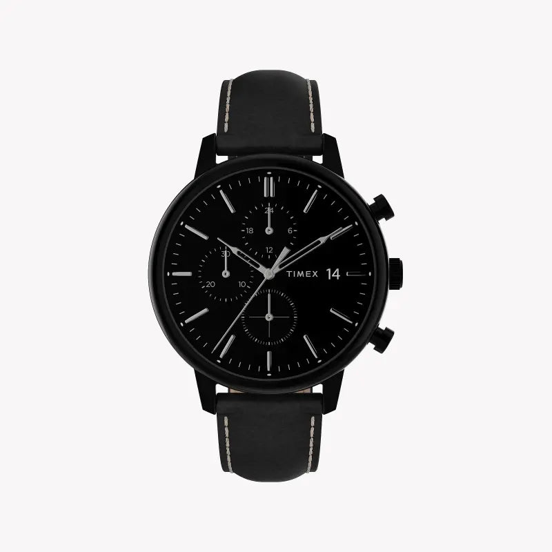 Timex Men's Black Leather Watch, Brass Case | TW2U39200-0