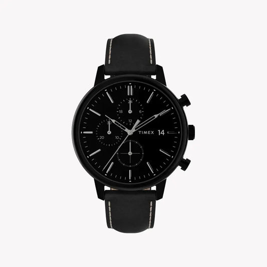 Timex Men's Black Leather Watch, Brass Case | TW2U39200-0