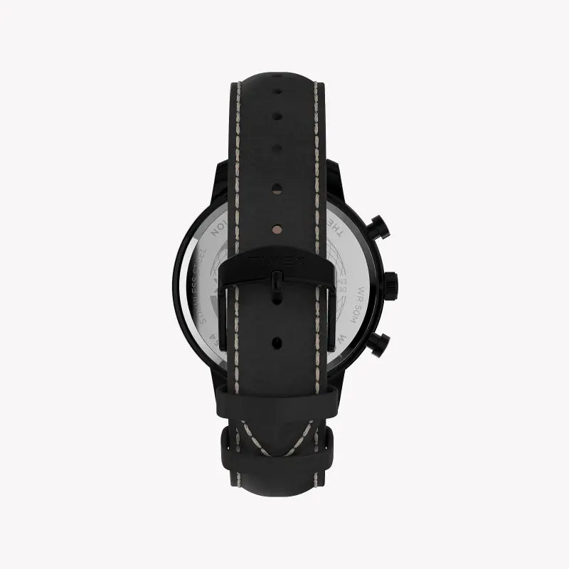Timex Men's Black Leather Watch, Brass Case | TW2U39200-2