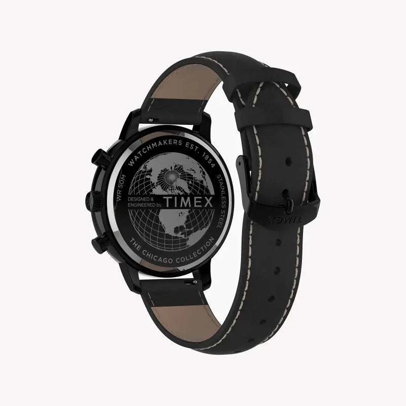 Timex Men's Black Leather Watch, Brass Case | TW2U39200-3