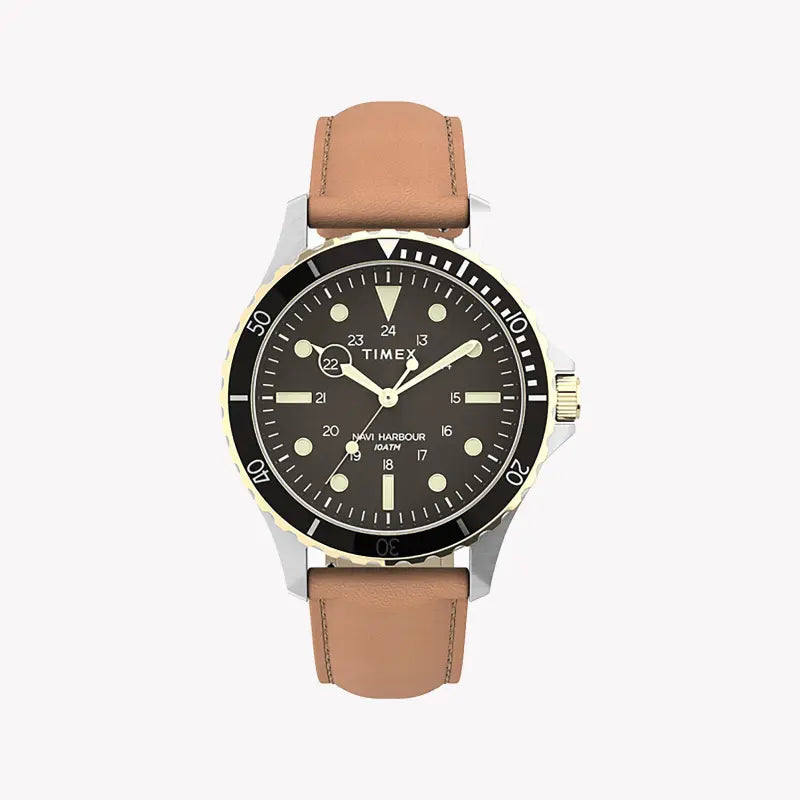 Timex Men's Black Dial Watch, Tan Leather Band | TW2U55600-0
