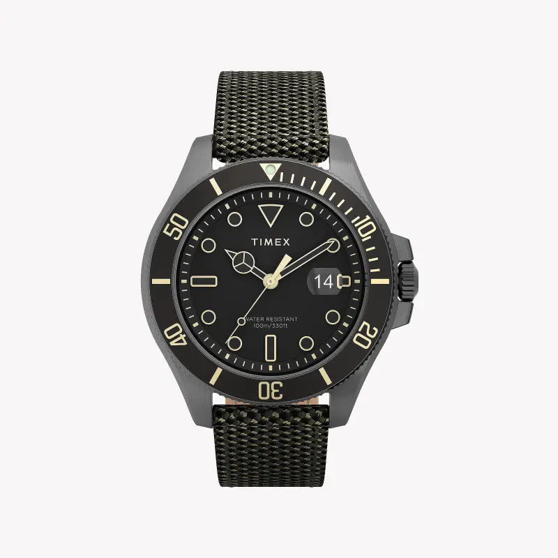 Timex Men's Green Fabric Watch, Black Dial | TW2U81900-0