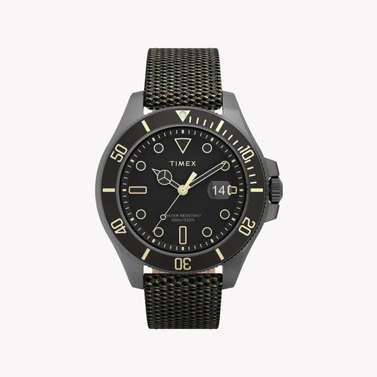 Timex Men's Green Fabric Watch, Black Dial | TW2U81900-0