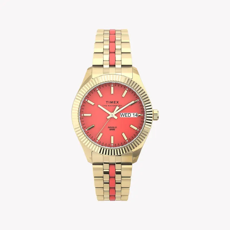Timex Women's Gold Stainless Steel Watch, Orange Dial | TW2U82700-0