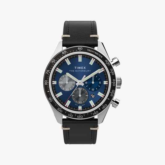 TIMEX Men's Steel/Blue, Leather/Black | TW2Y18600-0