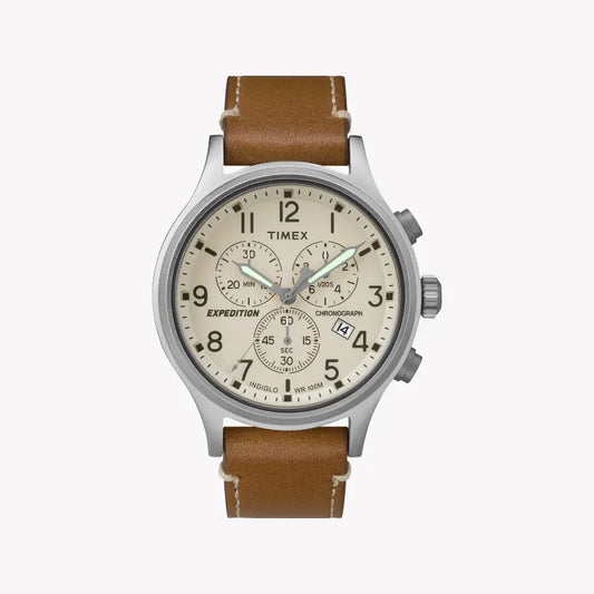 Timex Men's Brass Watch, Tan Leather, Off White Dial | TW4B09200-0