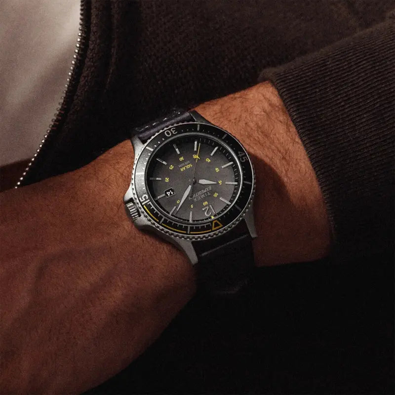 Timex Men's Black Leather Watch, Black Dial | TW4B14900-3