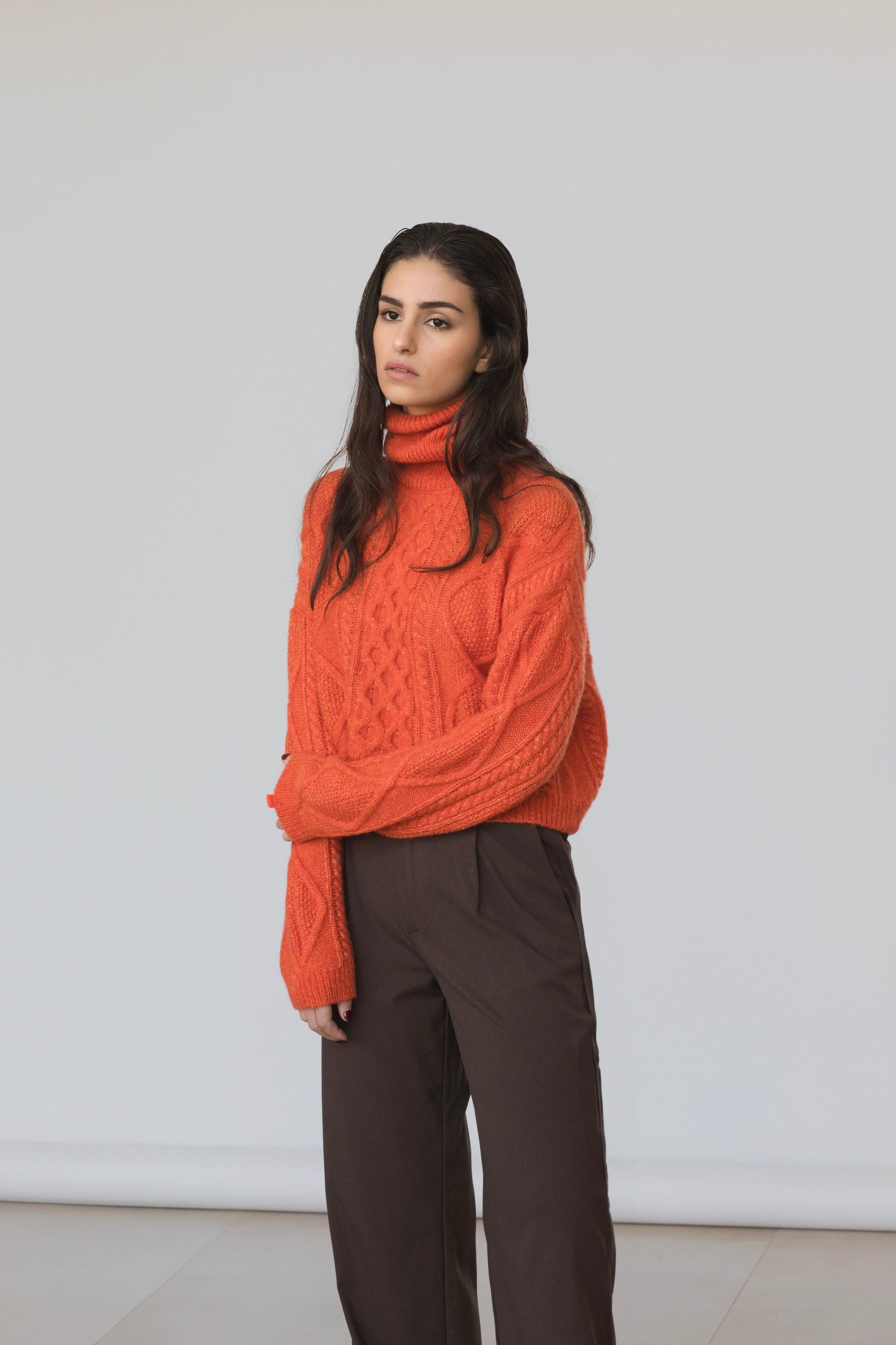 Maglione con treccia in Lana Merinos - Saffira-1