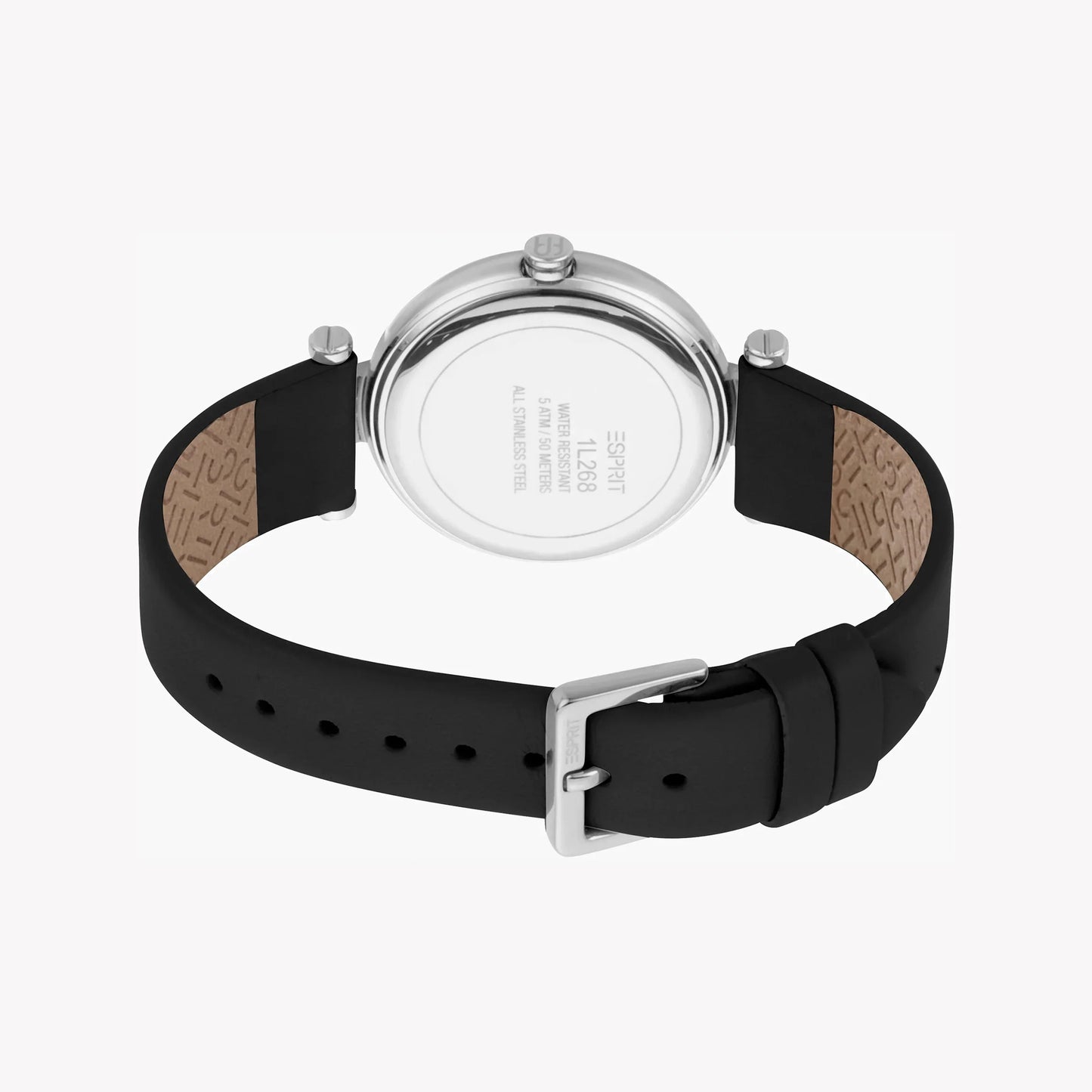 Esprit Women's Black Leather Watch, Silver Dial | ES1L143M0015-1