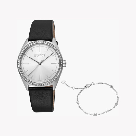 Esprit Women's Black Leather Watch, Silver Dial | ES1L170M0025-0