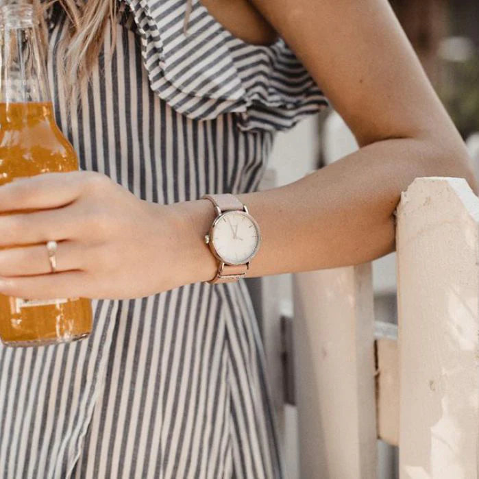 Timex Women's Pink Leather Watch, White Dial | TW2R70400-4