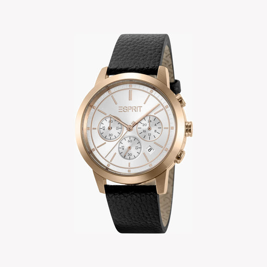 Esprit Men's Black Leather Watch, Silver Dial | ES1G054M0045-0