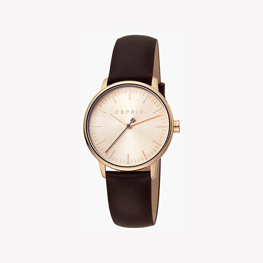 Esprit Women's Burgundy Leather Watch, Rose Gold Dial | ES1L123M0015-0