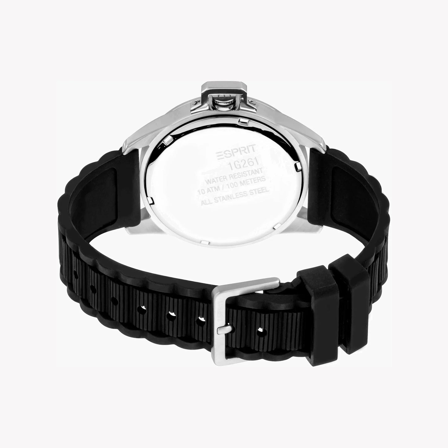 Esprit Men's Silver Dial Watch, Black Rubber Band | ES1G101M0055-2