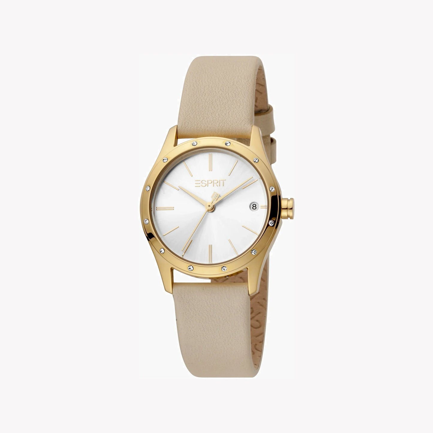 Esprit Women's Beige Leather Watch, Silver Dial | ES1L084M0015-1