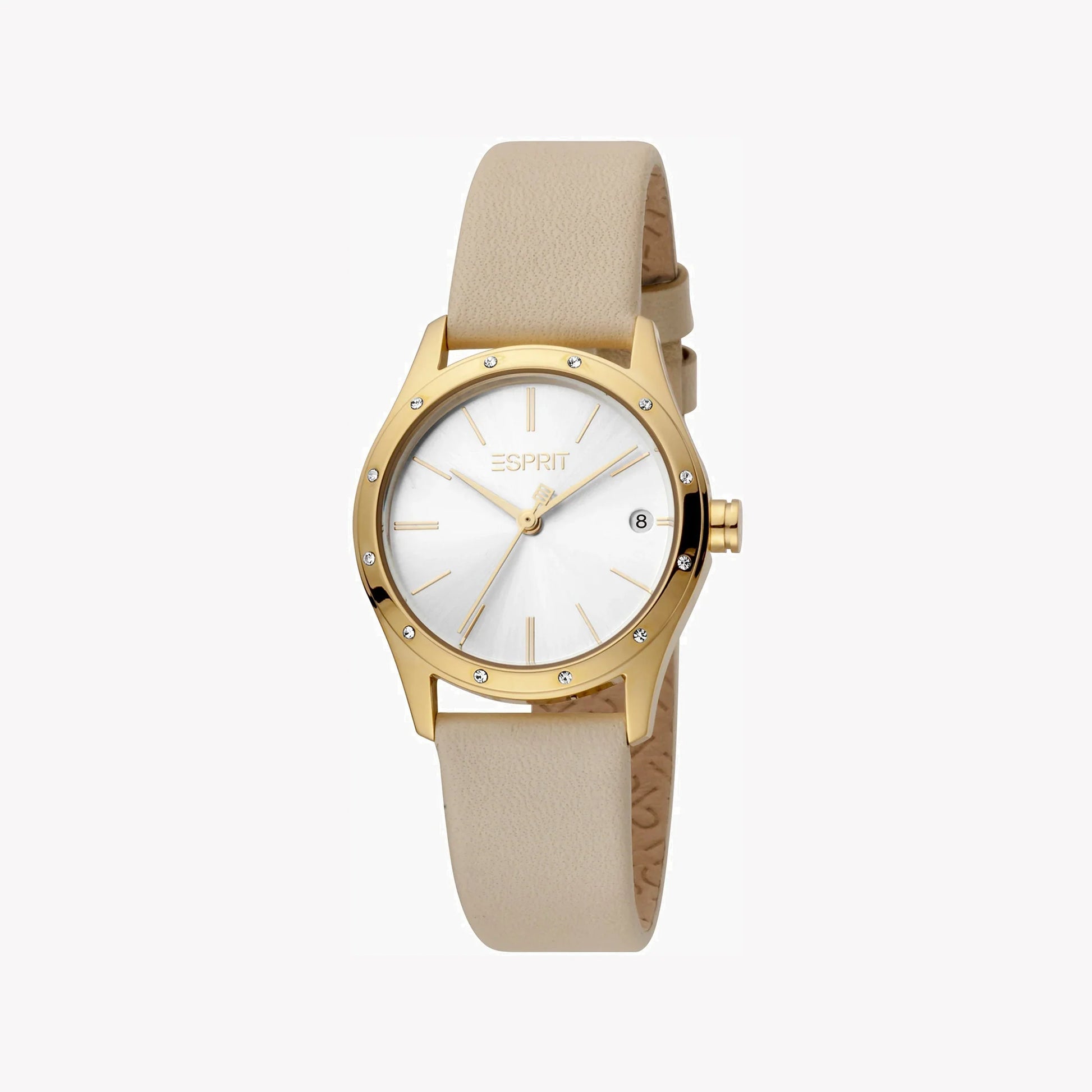 Esprit Women's Beige Leather Watch, Silver Dial | ES1L084M0015-1
