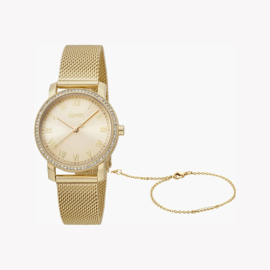 Esprit Women's Gold Stainless Steel Watch, Champagne Dial | ES1L083M0015-0