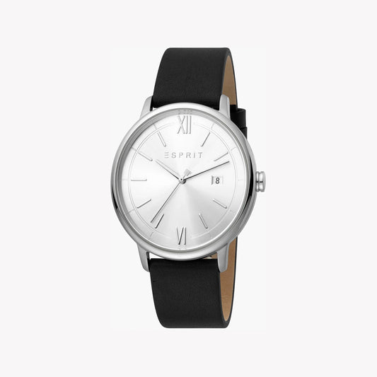 Esprit Men's Black Leather Watch, Silver Dial | ES1G201M0035-0