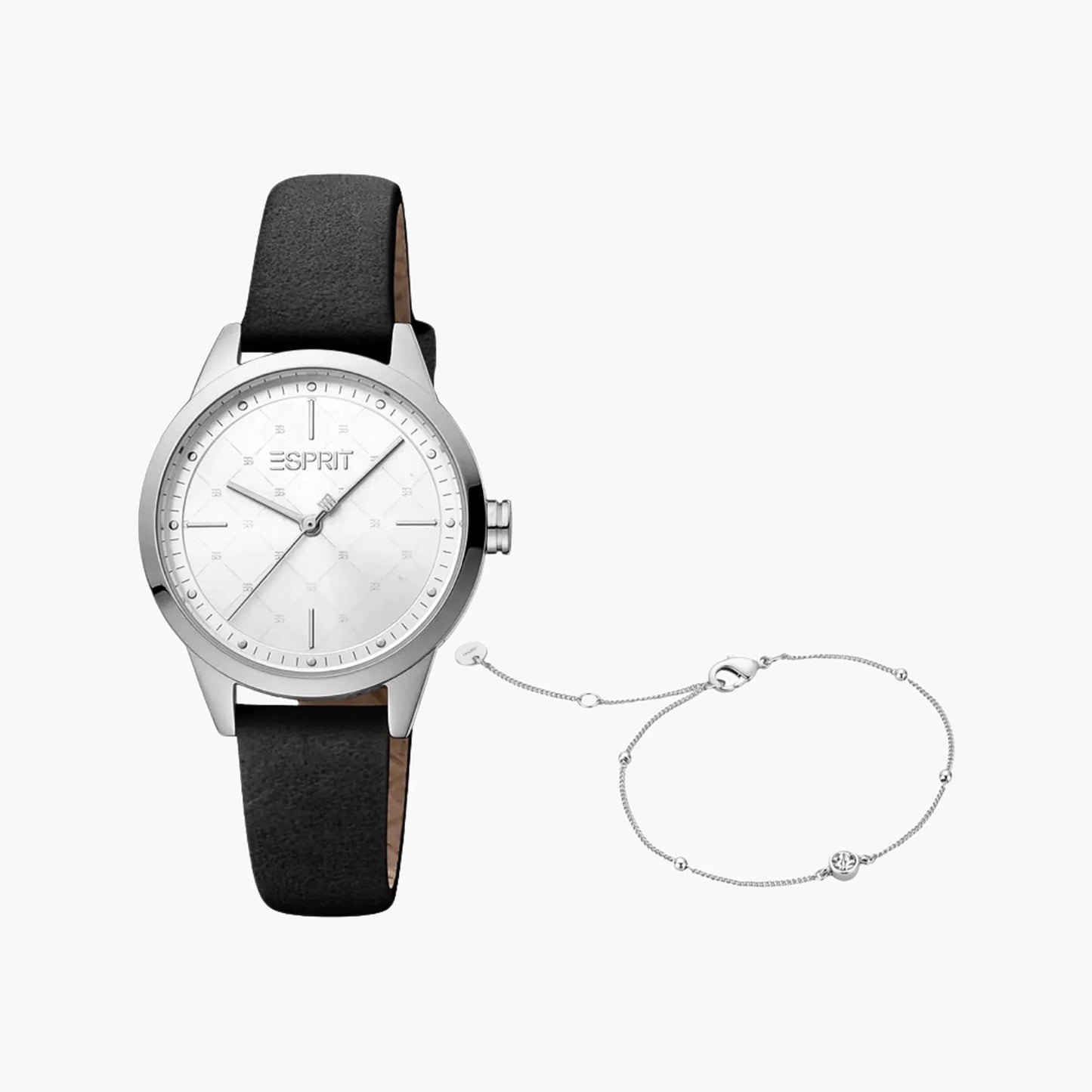 Esprit Women's Black Faux Leather Watch, Silver Dial | ES1L197M0015-0