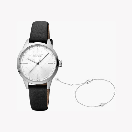Esprit Women's Black Faux Leather Watch, Silver Dial | ES1L197M0015-0