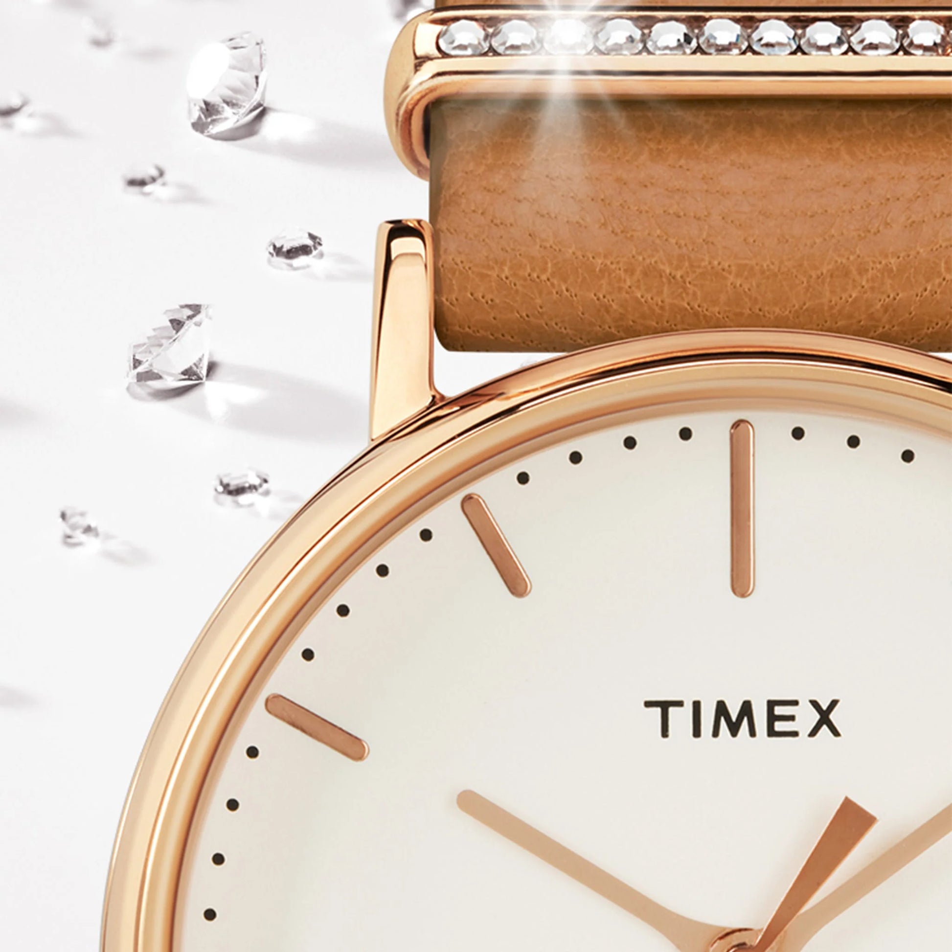 Timex Women's Tan Leather Watch, Off White Dial | TW2R70200-4