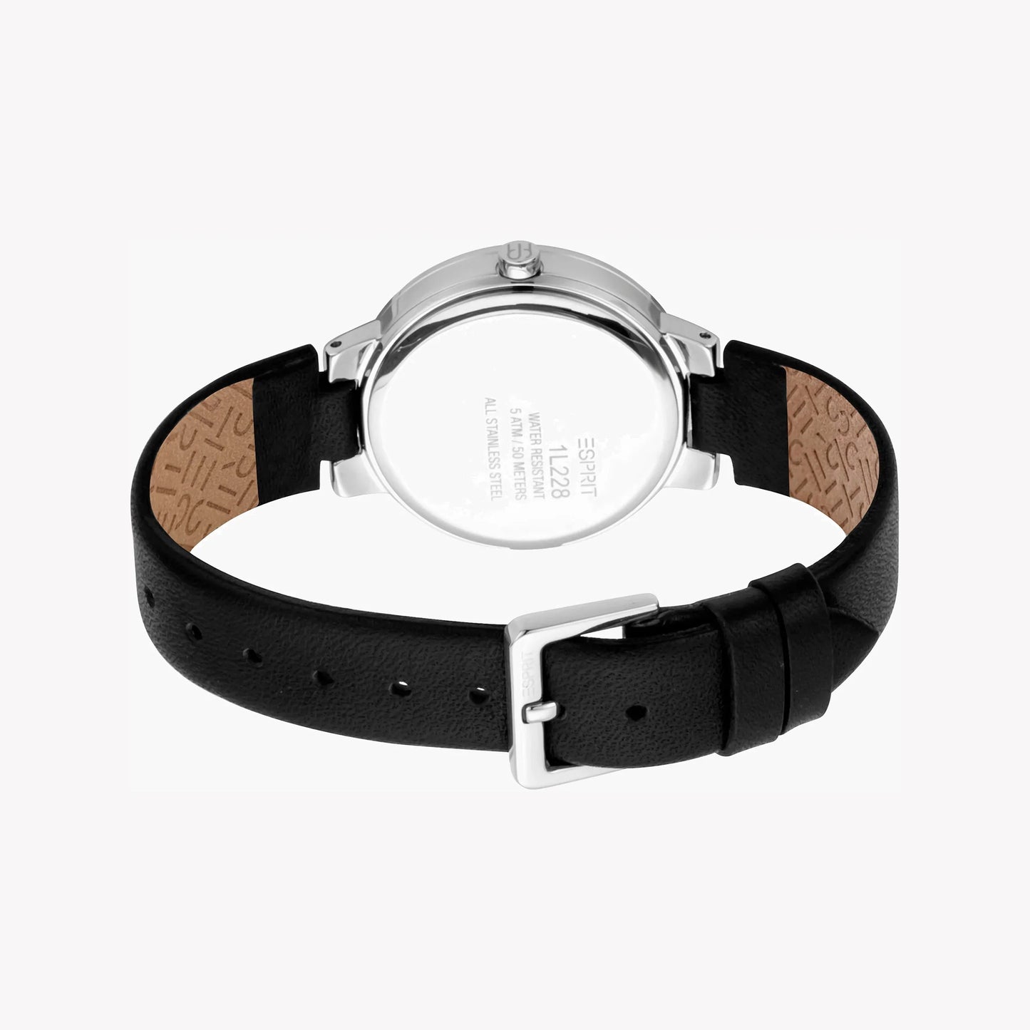 Esprit Women's Black Leather Watch, Silver Dial | ES1L145M0025-2
