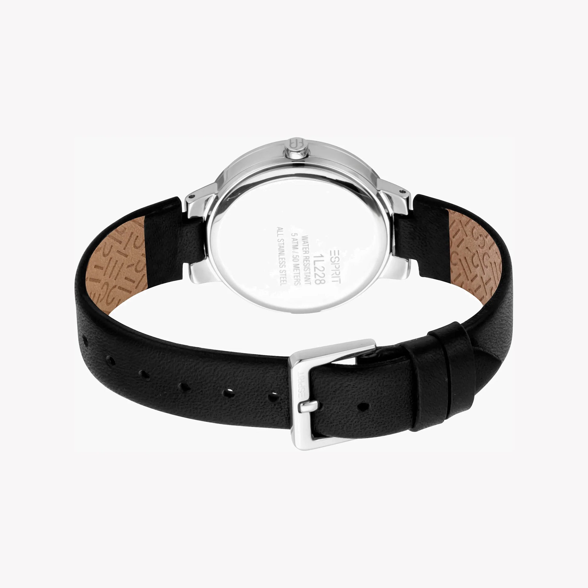 Esprit Women's Black Leather Watch, Silver Dial | ES1L145M0025-2