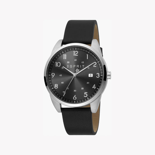 Esprit Men's Stainless Steel Black Leather Watch, Black Dial | ES1G068M0035-0