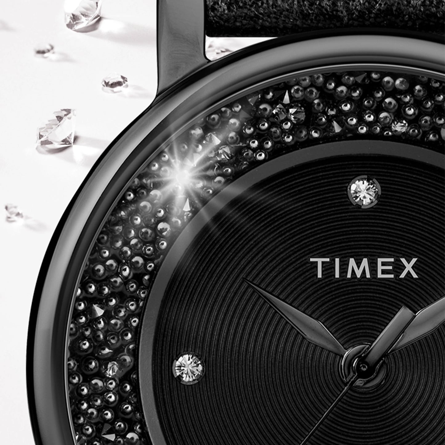 Timex Women's Black Leather Watch, Black Dial | TW2R93000-4